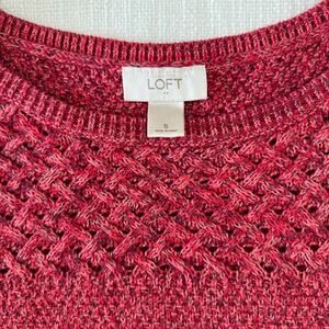 Ann Taylor LOFT Holiday Knit Sweater – 100% Cotton – Red Heather – Size Small